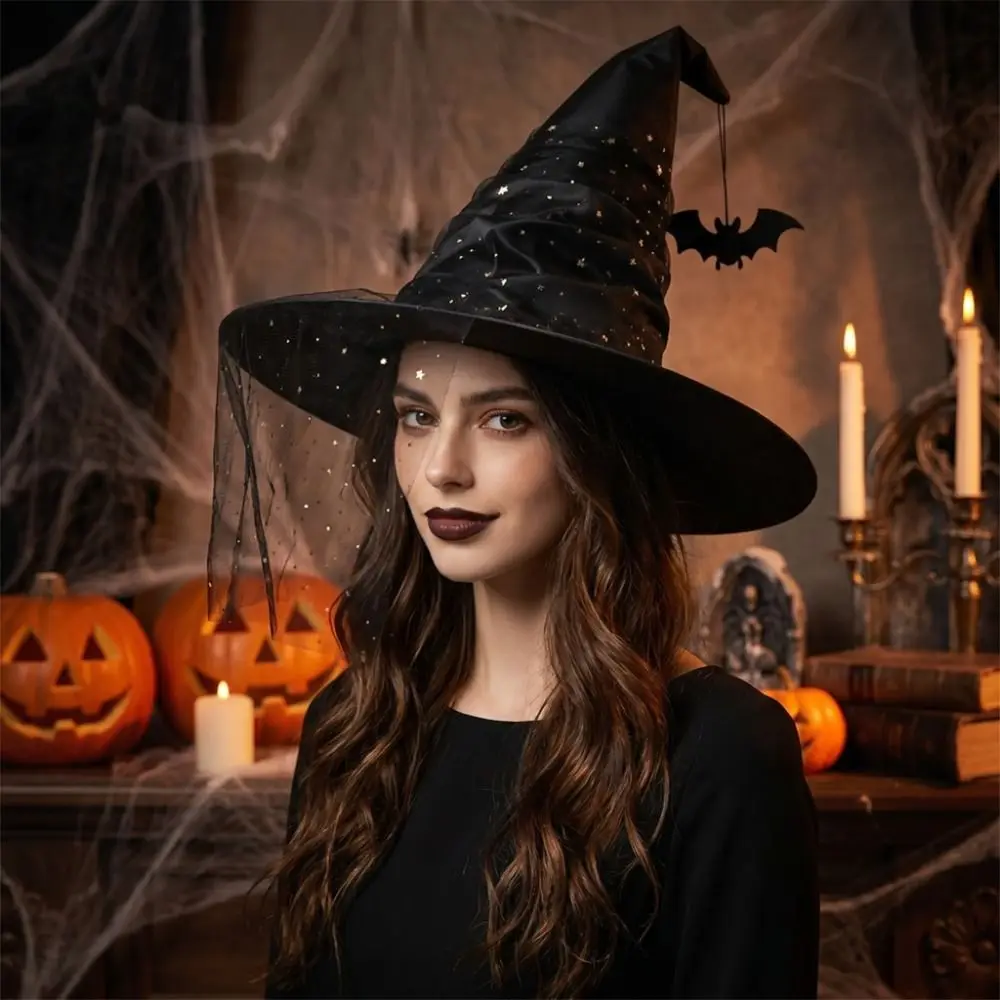 Mesh Yarn Cover Halloween Witch Hat With Veil Spider Bat Pendant Cosplay Accessories Gothic Bendable Masquerade Cap
Mesh Yarn Cover Halloween Witch Hat With Veil Spider Bat Pendant Cosplay Accessories Gothic Bendable Masquerade Cap