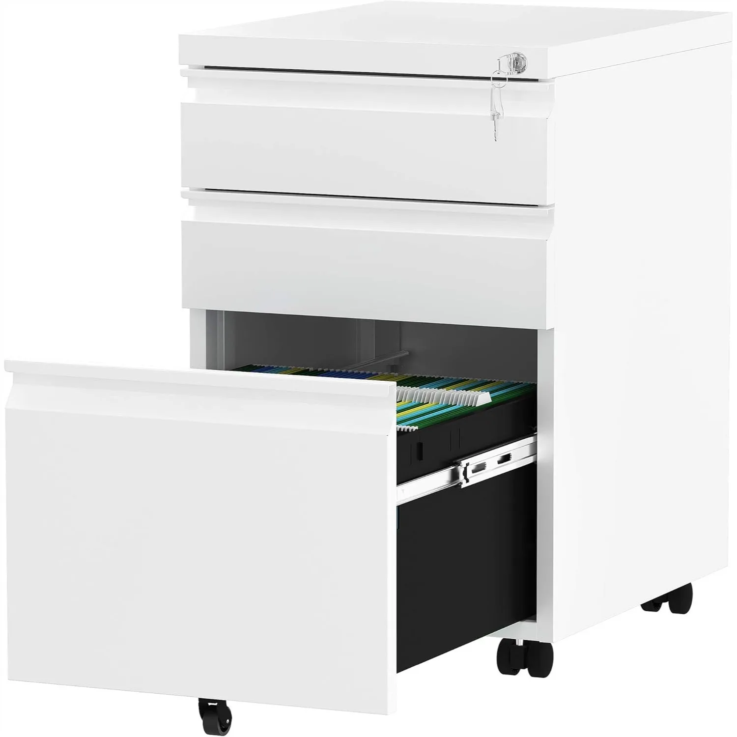 Mobile File Cabinet with Lock, 3-Drawer Steel Filing Cabinet for Legal/Letter Size, Pre-Assembled Under Desk Storage, White
Mobile File Cabinet with Lock, 3-Drawer Steel Filing Cabinet for Legal/Letter Size, Pre-Assembled Under Desk Storage, White