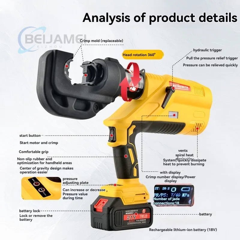 Electric Hydraulic Crimping Tool 10-240mm² Brushless Rechargeable Pliers electrician tools Copper/Aluminum Terminal Wire Clamp
Electric Hydraulic Crimping Tool 10-240mm² Brushless Rechargeable Pliers electrician tools Copper/Aluminum Terminal Wire Clamp