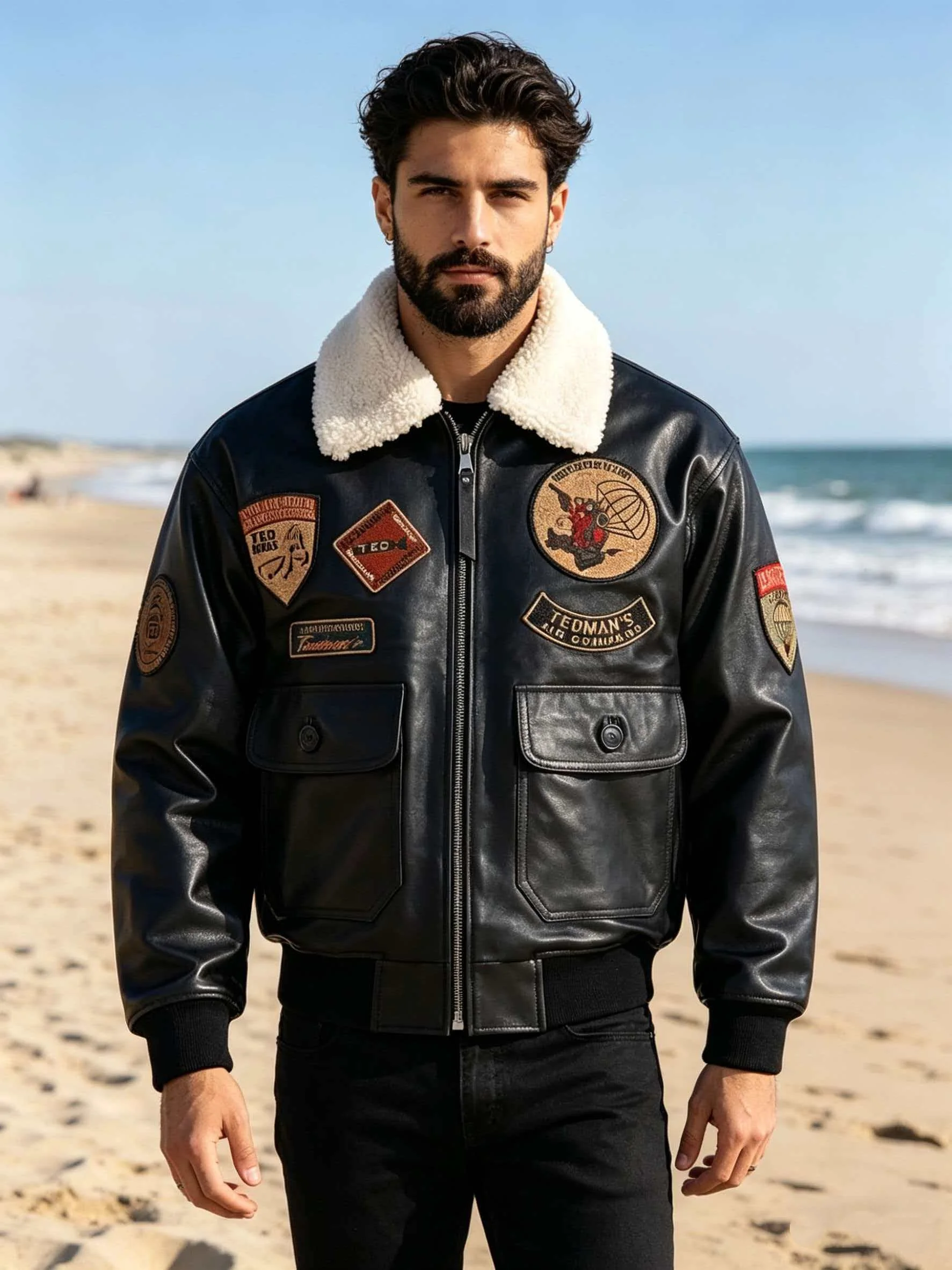 Black Winter Leather Jacket Men Military Style Europe Size Genuine Natural Thick Sheepskin Wool Collar Retro Flight Coat
Black Winter Leather Jacket Men Military Style Europe Size Genuine Natural Thick Sheepskin Wool Collar Retro Flight Coat