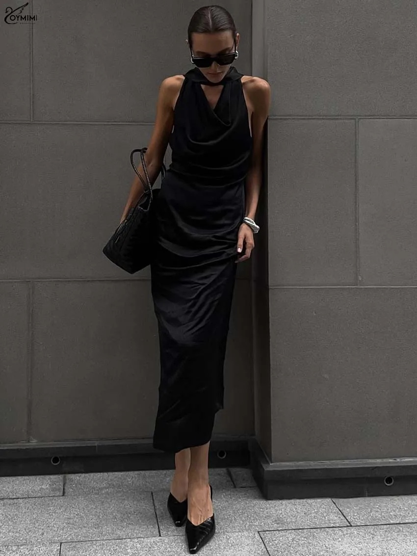 Oymimi Casual Black Satin Dresses 2025 Woman Fashion Lace-Up Sleeveless Slim Dresses Elegant Straight Mid-Calf Dress Streetwear
Oymimi Casual Black Satin Dresses 2025 Woman Fashion Lace-Up Sleeveless Slim Dresses Elegant Straight Mid-Calf Dress Streetwear