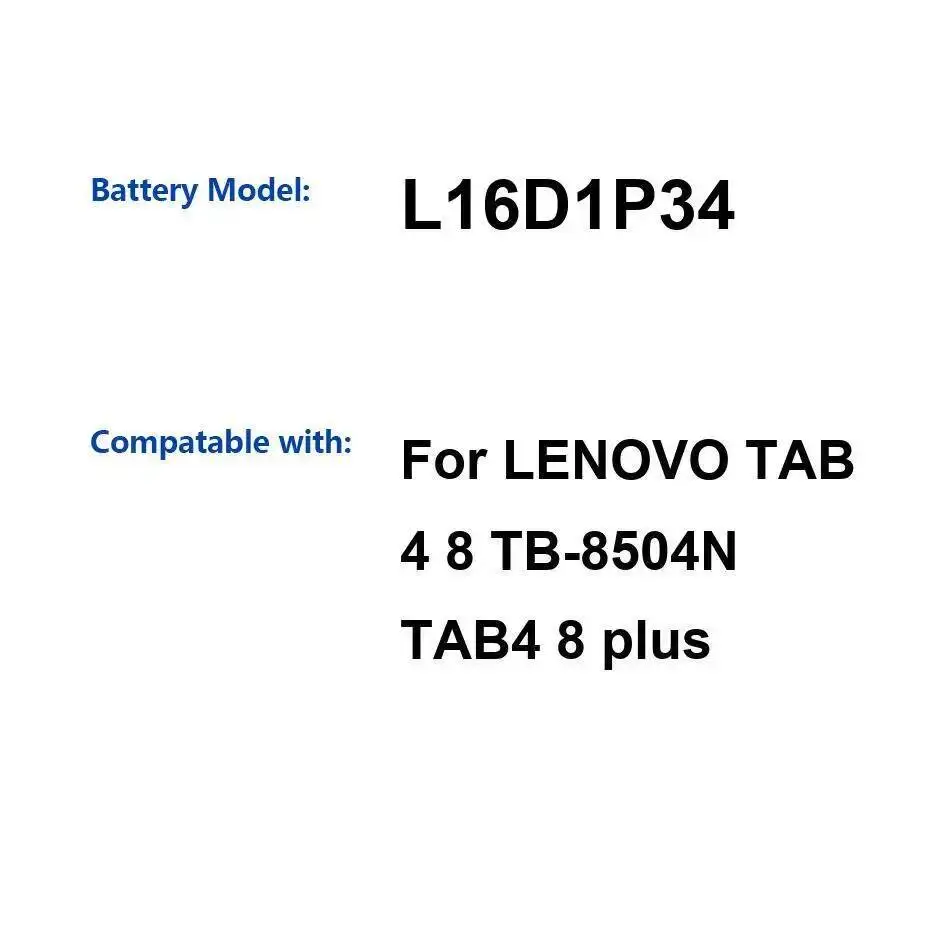 Надежная мощность для Lenovo Tab 4 8 TB-8504N TAB4 Plus L16D1P34, долговечная батарея для планшета емкостью 4850 мАч
Надежная мощность для Lenovo Tab 4 8 TB-8504N TAB4 Plus L16D1P34, долговечная батарея для планшета емкостью 4850 мАч