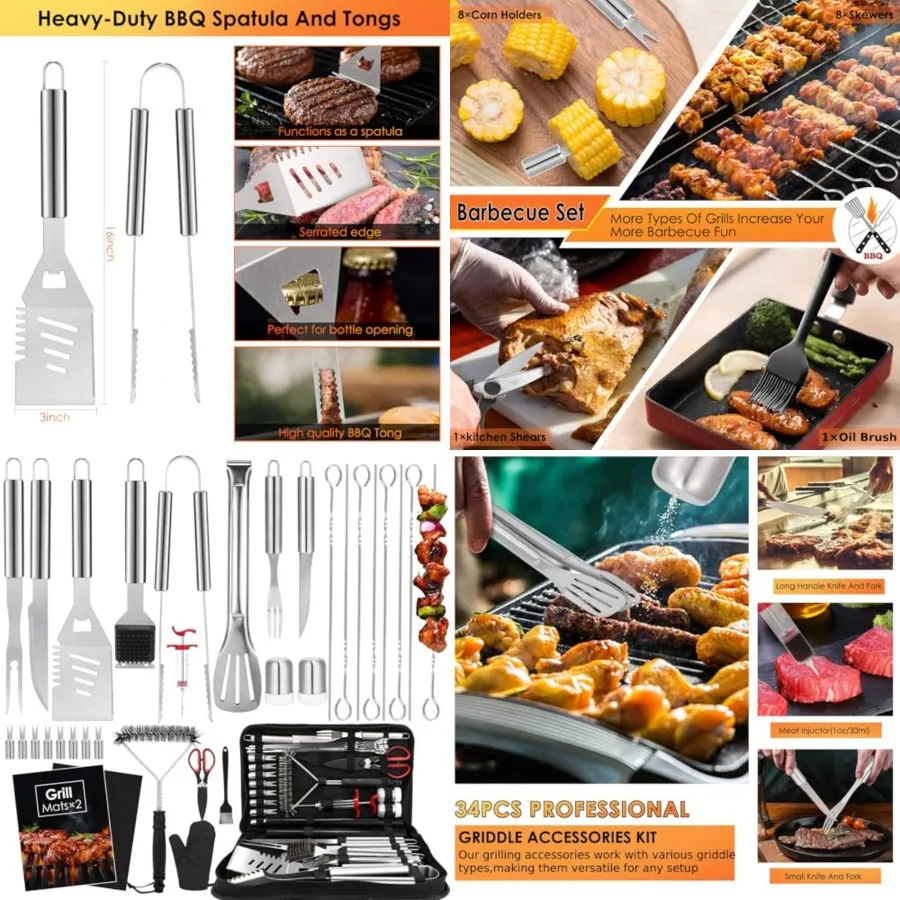BBQ Grilling Accessories Set, 34Pcs Heavy Duty Grill Tools for Outdoor Camping, Grilling Gifts for Men Dad, Stainless Steel Bar
BBQ Grilling Accessories Set, 34Pcs Heavy Duty Grill Tools for Outdoor Camping, Grilling Gifts for Men Dad, Stainless Steel Bar