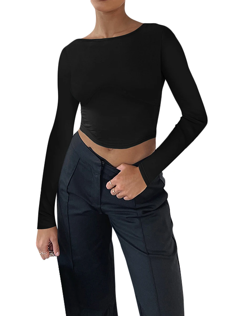 Women Open Back Long Sleeve T Shirt Casual Slim Crop Top Female Backless Tee Beach Sweat Top
Women Open Back Long Sleeve T Shirt Casual Slim Crop Top Female Backless Tee Beach Sweat Top