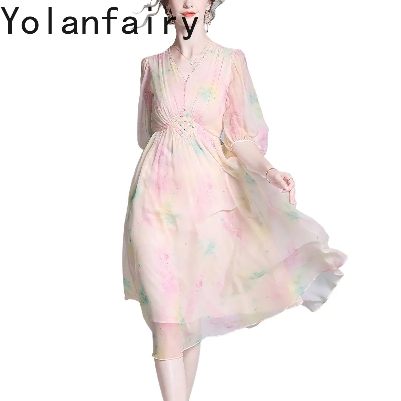 YOLANFAIRY 100% Natural Mulberry Silk Dresses Woman Summer Pink Sweet Vacation Dresses Elegant Long Pink Dress Vestidos De Mujer
YOLANFAIRY 100% Natural Mulberry Silk Dresses Woman Summer Pink Sweet Vacation Dresses Elegant Long Pink Dress Vestidos De Mujer