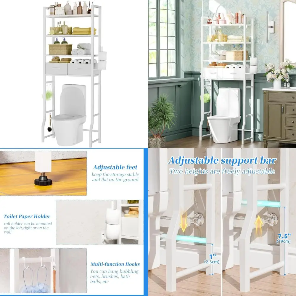 4-х уровневый органайзер для хранения над унитазом с выдвижными ящиками — прочные металлические полки для ванной и прачечной, белый
4-х уровневый органайзер для хранения над унитазом с выдвижными ящиками — прочные металлические полки для ванной и прачечной, белый