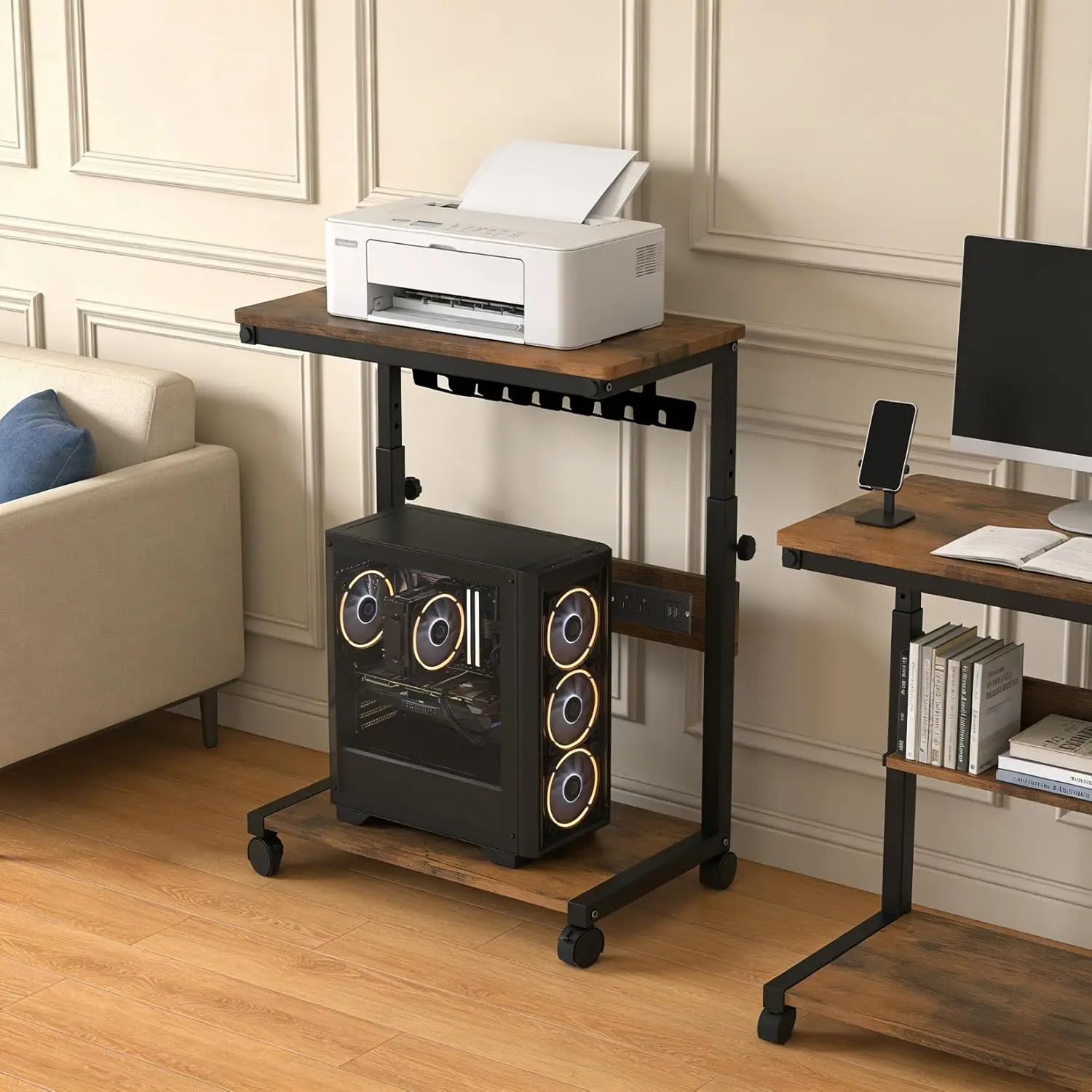 Adjustable Height Mobile CPU Stand with Power Outlet, Rolling Computer Tower Cart with Wheels, 2-Tier Wood & Steel PC Holder for Home Office, Rustic Brown
Adjustable Height Mobile CPU Stand with Power Outlet, Rolling Computer Tower Cart with Wheels, 2-Tier Wood & Steel PC Holder for Home Office, Rustic Brown