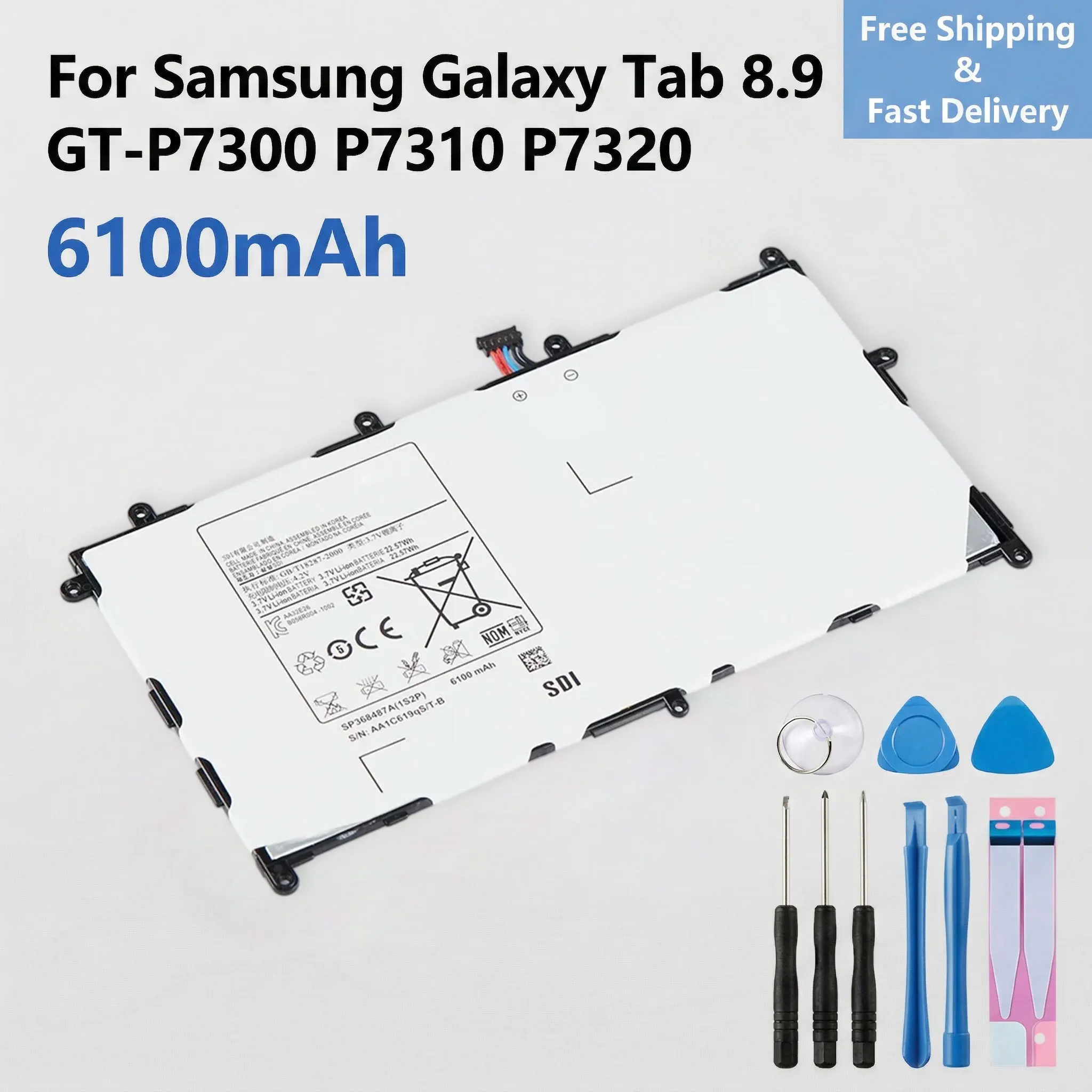 High Quality SP368487A 6100mAh Battery For Samsung Galaxy Tab 8.9 GT-P7300 P7310 P7320 Tablet Replacement Battery + Tools Kit
High Quality SP368487A 6100mAh Battery For Samsung Galaxy Tab 8.9 GT-P7300 P7310 P7320 Tablet Replacement Battery + Tools Kit