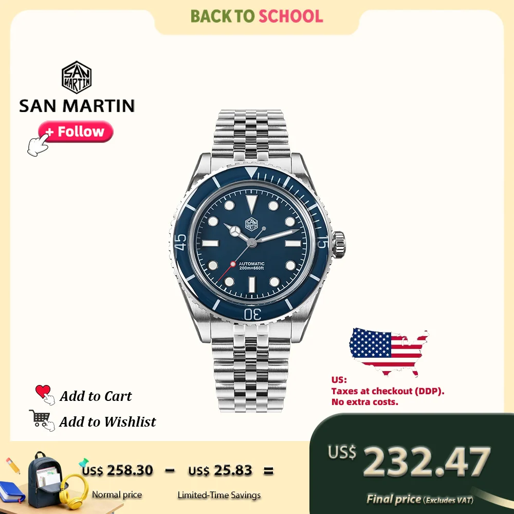San Martin 40mm Men Dive Watch NH35 Automatic Movement Mechanical Wristwatches Sapphire Crystal Fully Luminous Waterproof 20Bar
San Martin 40mm Men Dive Watch NH35 Automatic Movement Mechanical Wristwatches Sapphire Crystal Fully Luminous Waterproof 20Bar
