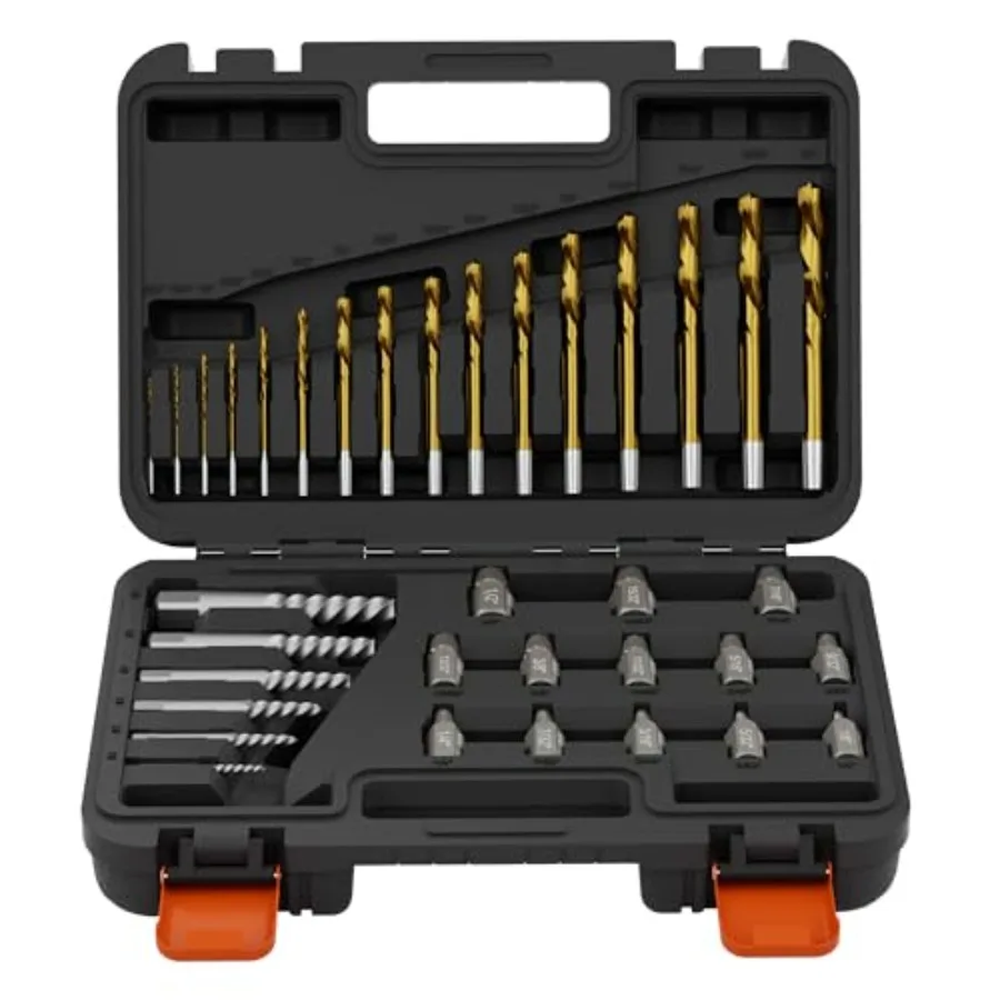 35-Piece Screw Extractor and Left-Hand Drill Bit Set Easy Out Bolt Remover for Stripped Broken Rusted Screws Bolts Nuts and Stu
35-Piece Screw Extractor and Left-Hand Drill Bit Set Easy Out Bolt Remover for Stripped Broken Rusted Screws Bolts Nuts and Stu