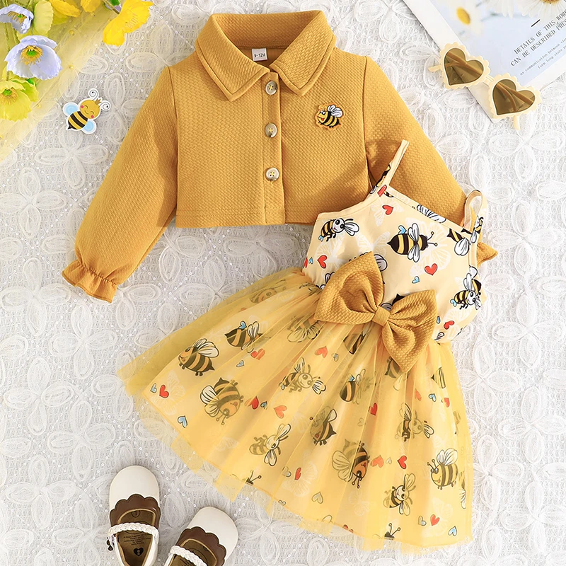 Spring Autumn Toddler Girl Outfits Set Korean Cartoon Cute Long Sleeve Coat+Bow Mesh Dress Baby Dresses Newborn Clothes BC2144
Spring Autumn Toddler Girl Outfits Set Korean Cartoon Cute Long Sleeve Coat+Bow Mesh Dress Baby Dresses Newborn Clothes BC2144