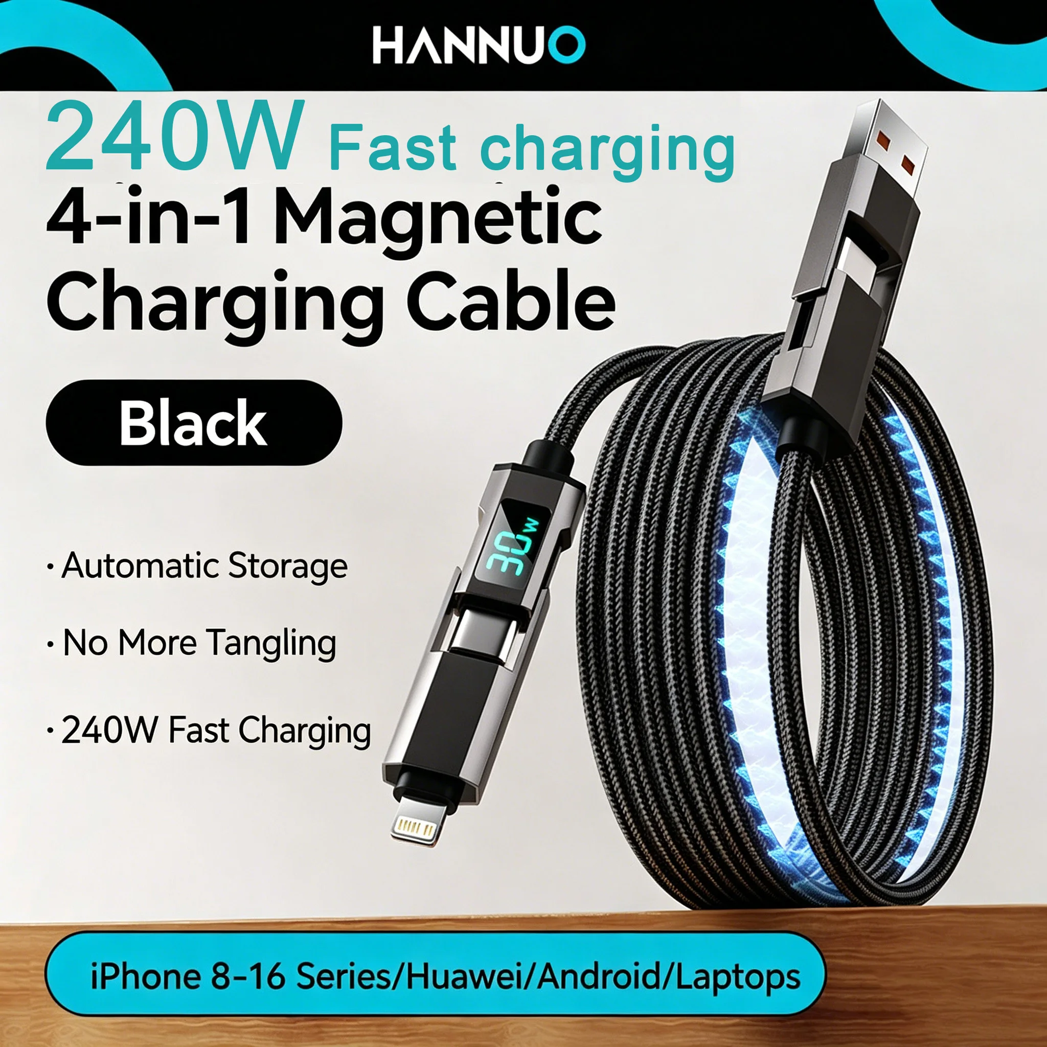 HANNUO 4 In 1 Digital Display USB Cable Type C 240W PD Fast Charging Wire For iPhone Macbook iPad Xiaomi Magnetic Charging Cable
HANNUO 4 In 1 Digital Display USB Cable Type C 240W PD Fast Charging Wire For iPhone Macbook iPad Xiaomi Magnetic Charging Cable