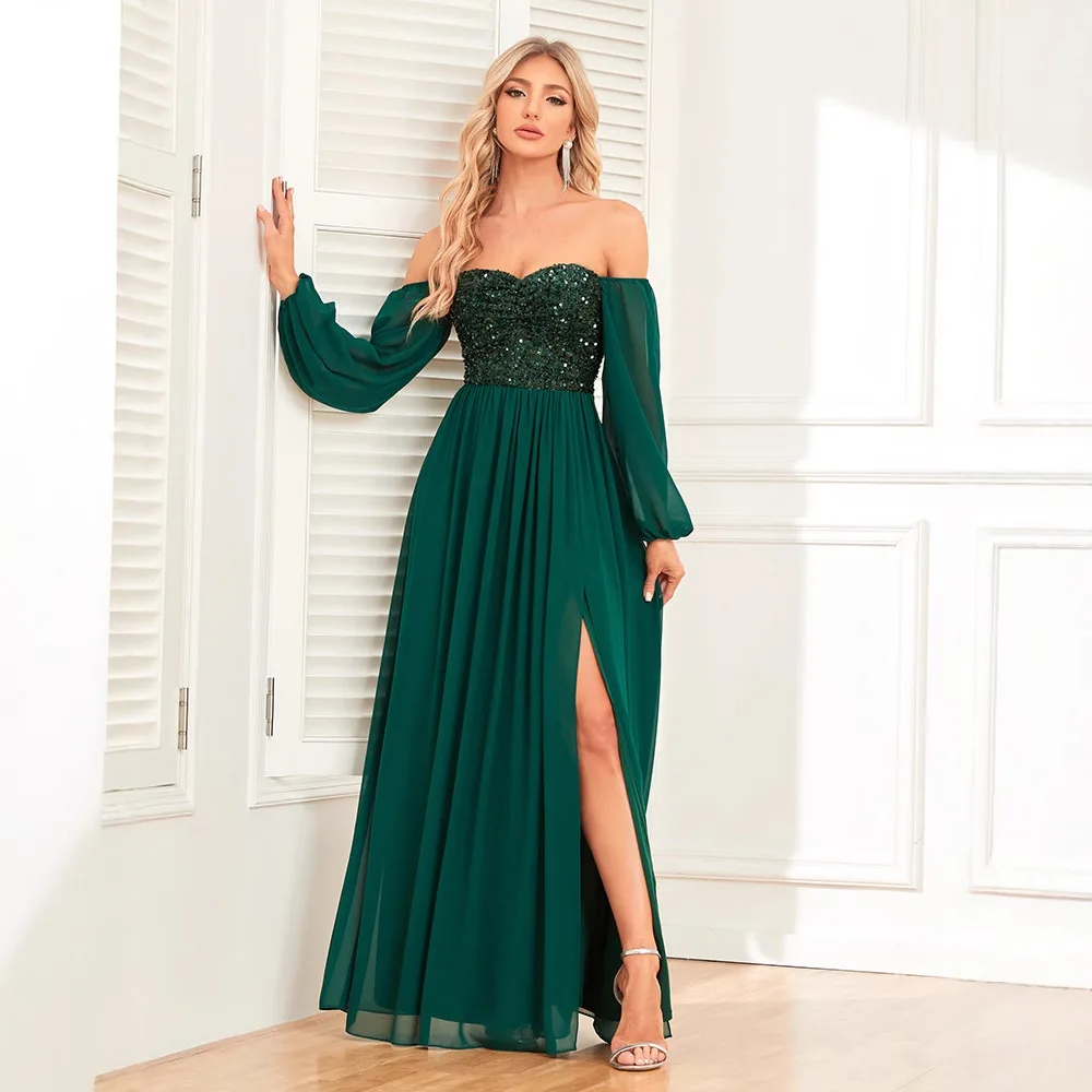 Elegant A-Line Formal Evening Dress Long Sleeve Sequin Chiffon Floor Length Square Neck Wedding Guest Dress 2025 Free Customized
Elegant A-Line Formal Evening Dress Long Sleeve Sequin Chiffon Floor Length Square Neck Wedding Guest Dress 2025 Free Customized