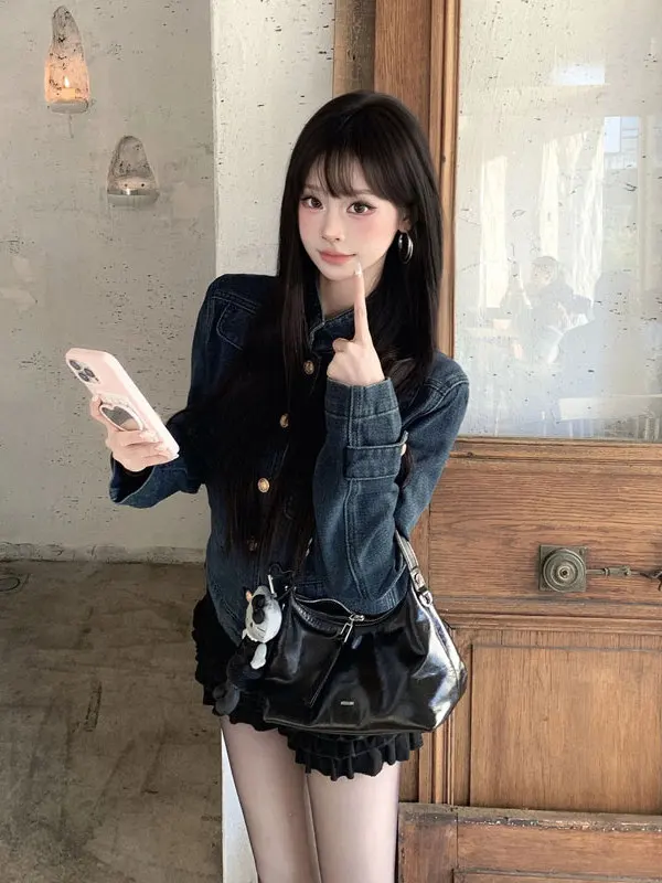 Retro American Faion ort Denim Jaet Stand Collar oulder Length Quali Top Trending 2026 Autumn Ladies' Wear
Retro American Faion ort Denim Jaet Stand Collar oulder Length Quali Top Trending 2026 Autumn Ladies' Wear