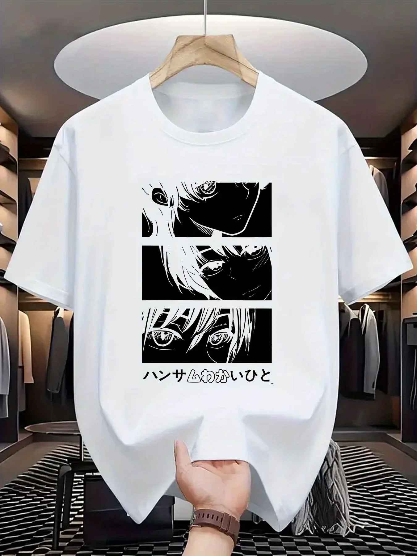 Anime Graphic Print T-Shirt for Men - 100% Polyester Knit Fabric, Regular Fit, Casual Crew Neck Tee with Geometric Pattern and S
Anime Graphic Print T-Shirt for Men - 100% Polyester Knit Fabric, Regular Fit, Casual Crew Neck Tee with Geometric Pattern and S