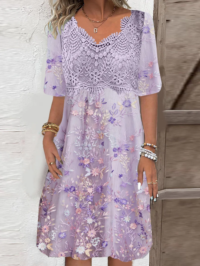 Nyfairy Plus Size Women's Short Sleeve V Neck Lace Party Evening Dress Floral Pattern Printed Midi Dress
Nyfairy Plus Size Women's Short Sleeve V Neck Lace Party Evening Dress Floral Pattern Printed Midi Dress