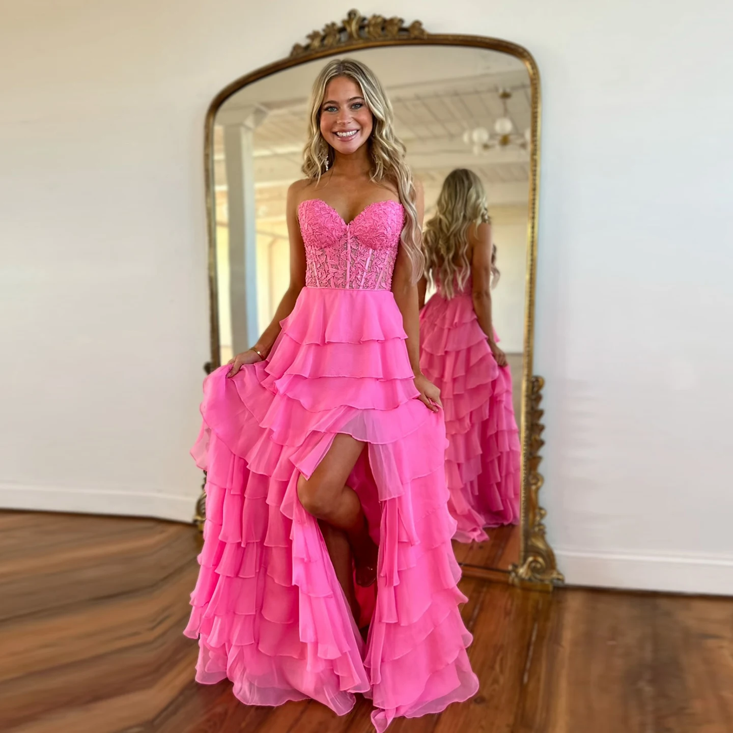 Sharon Said Charming Pink Tiered Ruffles Strapless Corset Sheer Prom Dress Evening Graduation Party Gowns SH357 Customized
Sharon Said Charming Pink Tiered Ruffles Strapless Corset Sheer Prom Dress Evening Graduation Party Gowns SH357 Customized
