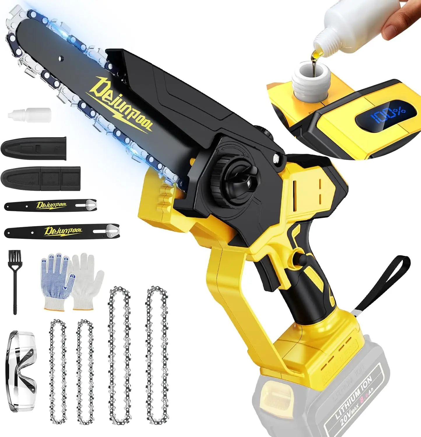 Cordless Mini Chainsaw 6 & 8 Inch with Auto Oiler, Brushless Motor, Tool-Free Installation
Cordless Mini Chainsaw 6 & 8 Inch with Auto Oiler, Brushless Motor, Tool-Free Installation