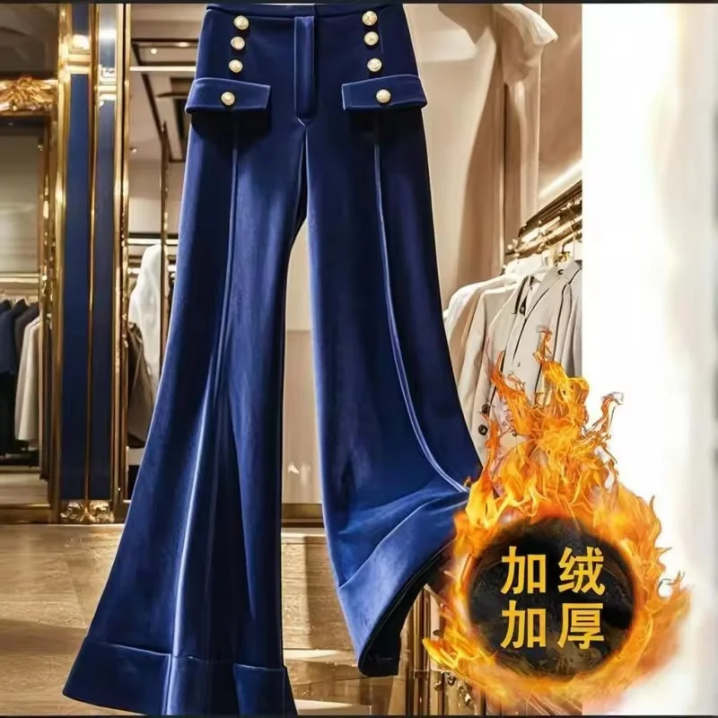 Autumn Winter Blue Velvet Pants for Women Fashion Wide Leg Flared Pant High Waist Design Button Trousers High End Ladies'
Autumn Winter Blue Velvet Pants for Women Fashion Wide Leg Flared Pant High Waist Design Button Trousers High End Ladies'