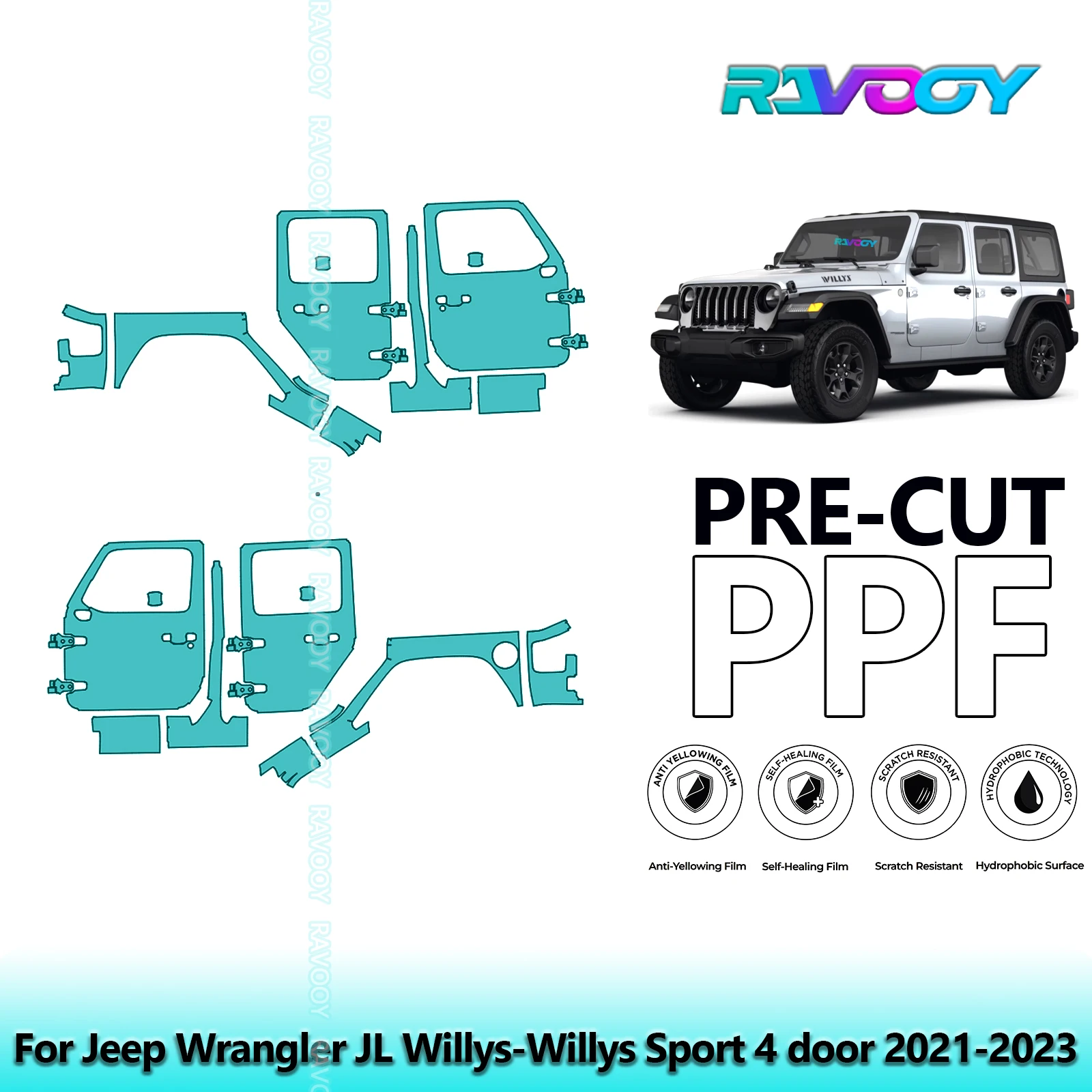 For Jeep Wrangler JL Willys-Willys Sport 4 door 2021-2023 8.5mil Pre-Cut PPF Door & A/B Pillar Kit TPU Paint Protection Film Set
For Jeep Wrangler JL Willys-Willys Sport 4 door 2021-2023 8.5mil Pre-Cut PPF Door & A/B Pillar Kit TPU Paint Protection Film Set