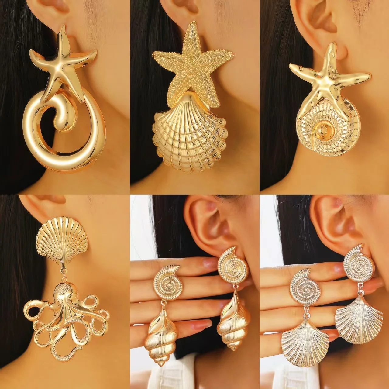 European American Gold Color Ocean Starfish Conch Earrings For Women Metal Earing Jewelry 2025 Trending New Exaggerated Earrings
European American Gold Color Ocean Starfish Conch Earrings For Women Metal Earing Jewelry 2025 Trending New Exaggerated Earrings