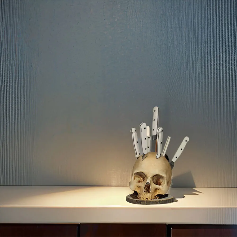 Skull Knife Holder Resin Scary Storage Rack Creative Horror Head Knife Rack Halloween Party Decoration
Skull Knife Holder Resin Scary Storage Rack Creative Horror Head Knife Rack Halloween Party Decoration