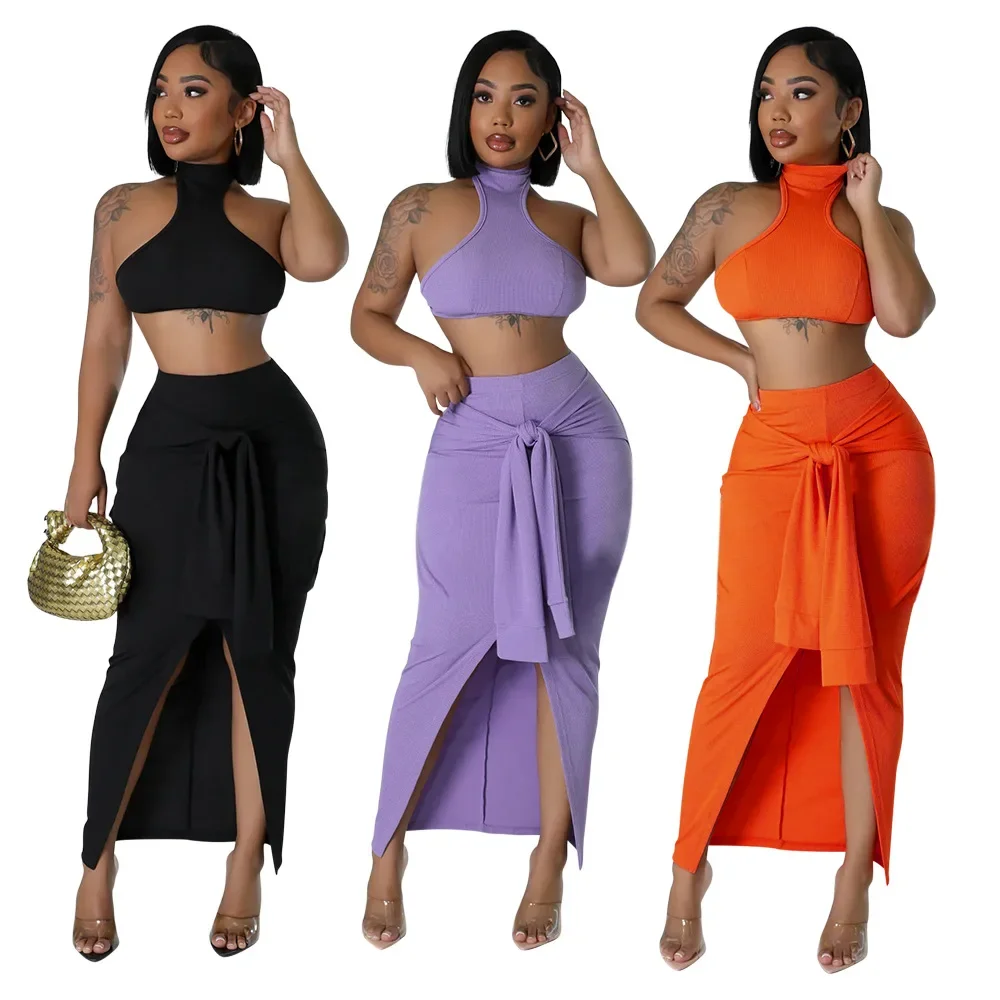 Women's Set Sleeveless Crop Top +tie Up Split Long Skirts Suit 2024 Summer Streetwear Party Sexy Two 2Piece Sets Outfits
Women's Set Sleeveless Crop Top +tie Up Split Long Skirts Suit 2024 Summer Streetwear Party Sexy Two 2Piece Sets Outfits