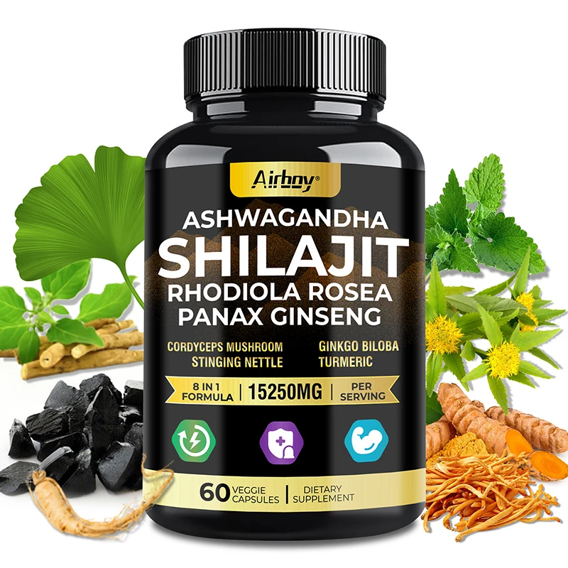 Ashwagandha, Shilajit, Rhodiola, Ginseng Capsules - Energy Supplement, Increase Muscle Mass, Improve Endurance
Ashwagandha, Shilajit, Rhodiola, Ginseng Capsules - Energy Supplement, Increase Muscle Mass, Improve Endurance
