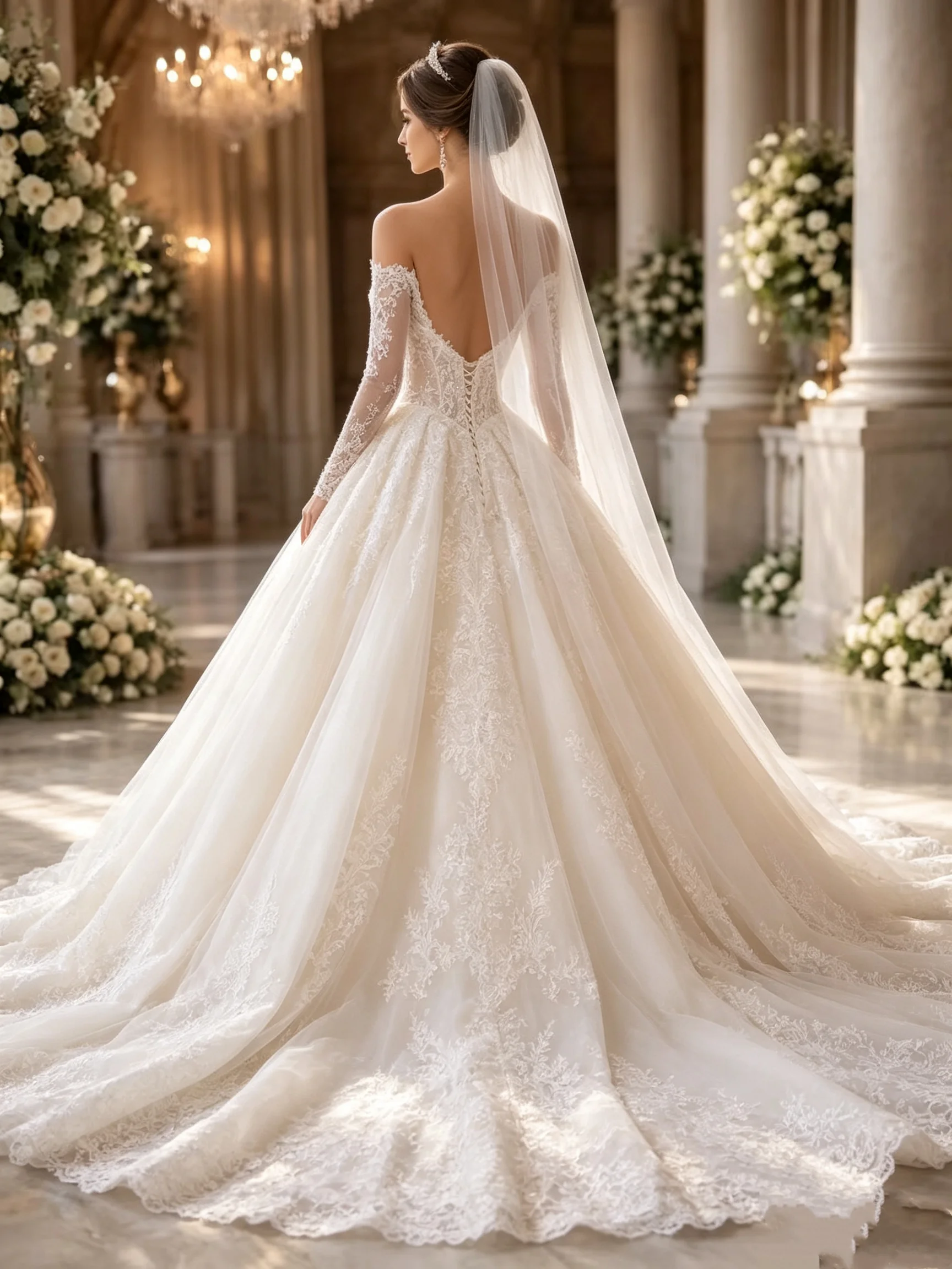 Off Shoulder Long Sleeve Lace Wedding Dress Cathedral Extra Long Train Corset Back Ballgown Luxury Bridal Gown Custom Plus Size
Off Shoulder Long Sleeve Lace Wedding Dress Cathedral Extra Long Train Corset Back Ballgown Luxury Bridal Gown Custom Plus Size