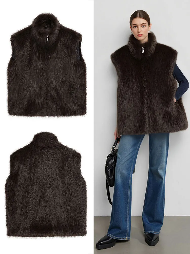 HH женский элегантный модный темно-коричневый жилет из искусственного меха водолазка без рукавов на молнии жилет осенняя повседневная офисная женская верхняя одежда
HH женский элегантный модный темно-коричневый жилет из искусственного меха водолазка без рукавов на молнии жилет осенняя повседневная офисная женская верхняя одежда