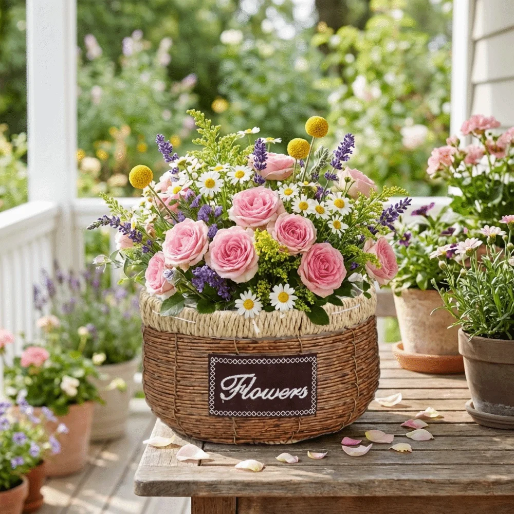 Modern Rustic Woven Flower Basket Sturdy Decorative Flower Shop Pots Handcrafted Plastic Flower Arrangement Basket Wedding Decor
Modern Rustic Woven Flower Basket Sturdy Decorative Flower Shop Pots Handcrafted Plastic Flower Arrangement Basket Wedding Decor