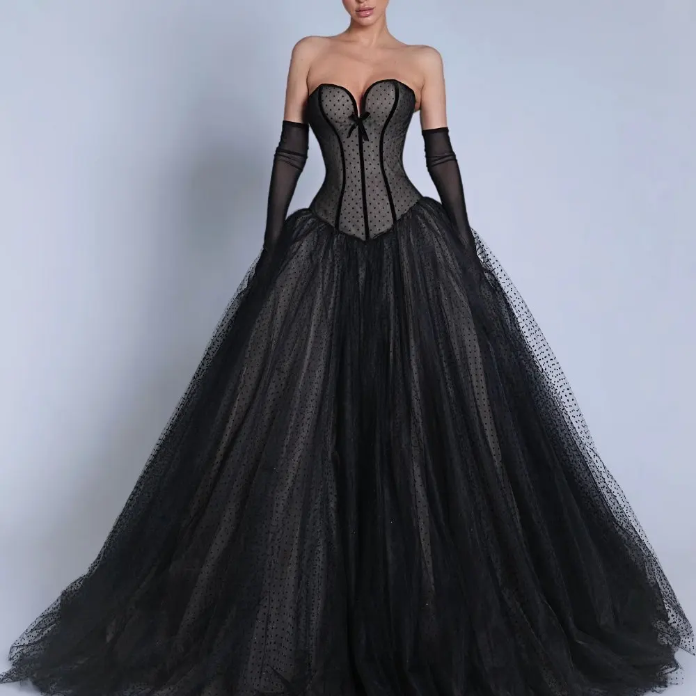 Черное бальное платье из тюля в горошек с корсетом без бретелек и длинным платьем для красной ковровой дорожки для свадьбы, выпускного вечера, официальной вечеринки, индивидуального изготовления
Черное бальное платье из тюля в горошек с корсетом без бретелек и длинным платьем для красной ковровой дорожки для свадьбы, выпускного вечера, официальной вечеринки, индивидуального изготовления