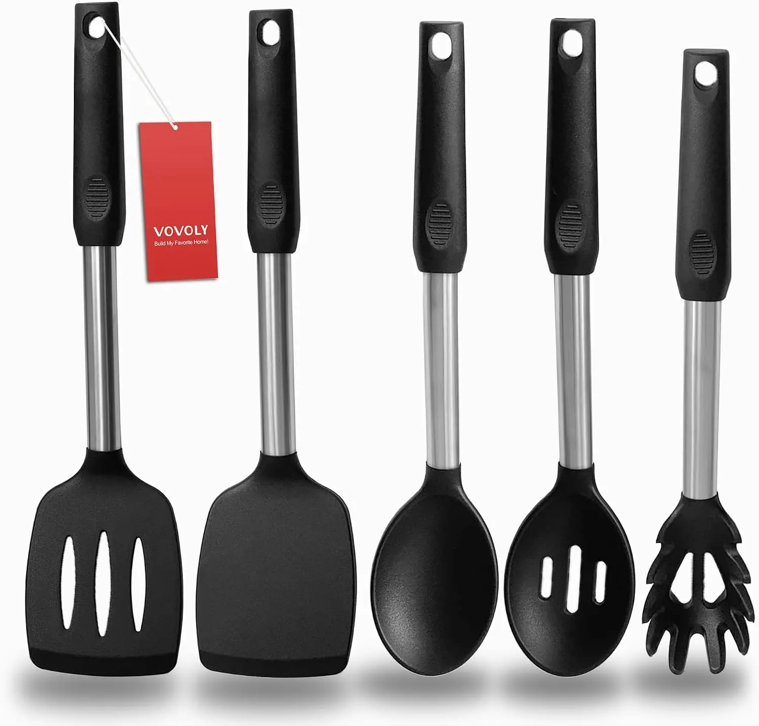 Silicone Spatula and Cooking Spoon,5 Pack Non-Stick Cooking Utensils for Kitchen,Heat Resistant Solid & Slotted Spoons and Spatulas, Stainless Steel Handle Coated with Silicone,Black
Silicone Spatula and Cooking Spoon,5 Pack Non-Stick Cooking Utensils for Kitchen,Heat Resistant Solid & Slotted Spoons and Spatulas, Stainless Steel Handle Coated with Silicone,Black