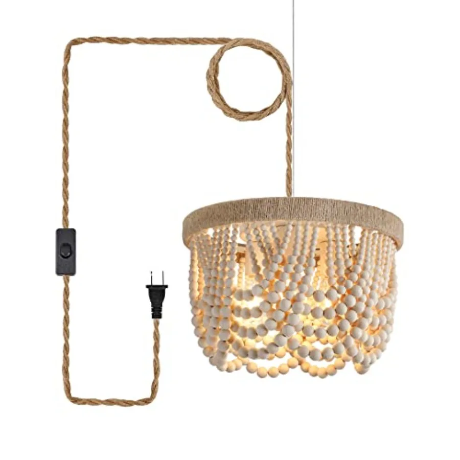 Plug in Chandelier Boho Woven Wooden Beaded Farmhosue Hanging Pendant Light Fixture with 14.8FT Cord On/Off Switch 3 Lights for
Plug in Chandelier Boho Woven Wooden Beaded Farmhosue Hanging Pendant Light Fixture with 14.8FT Cord On/Off Switch 3 Lights for