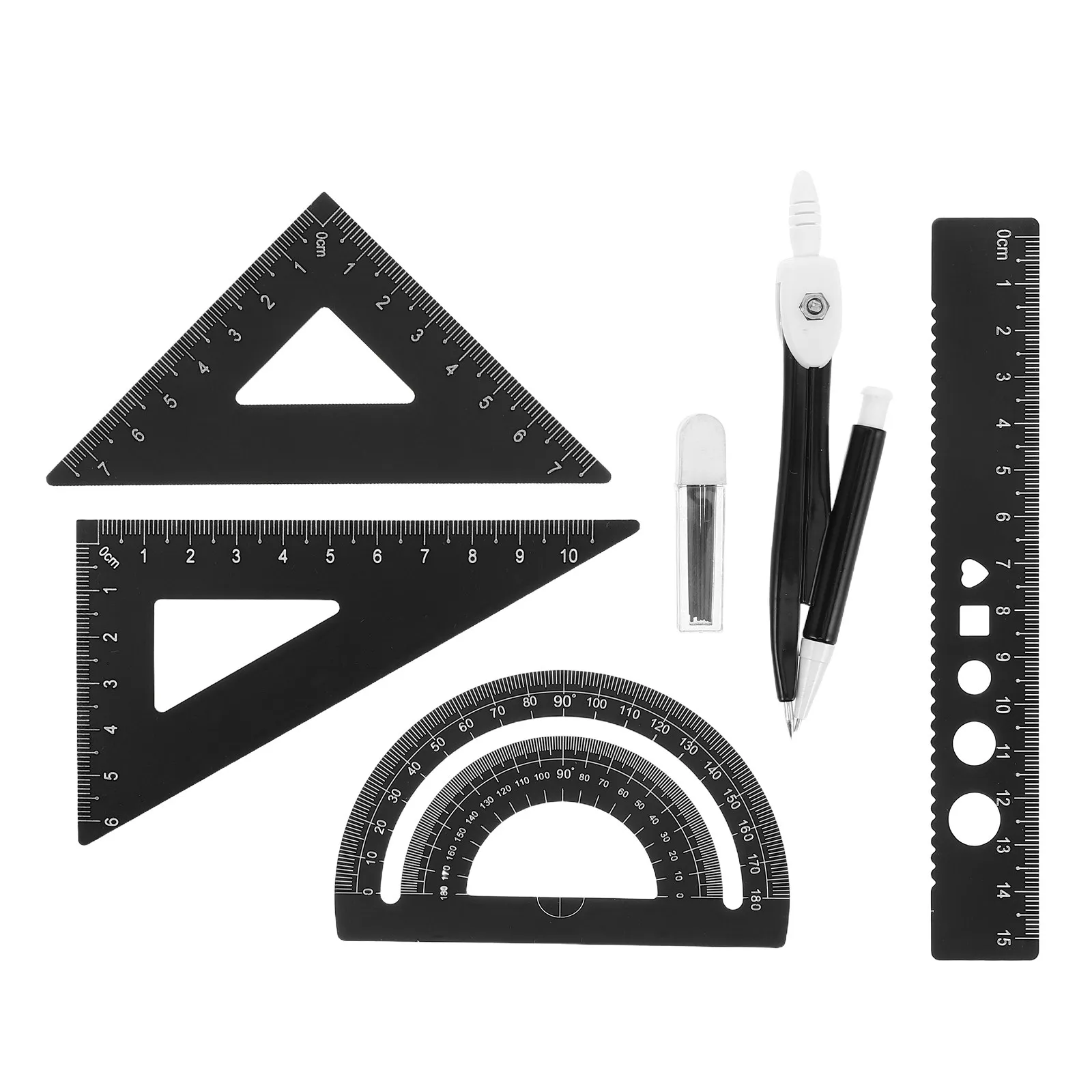 1Set Aluminum Alloy Geometry Ruler Set Black Multifunction Protractor Compass Triangular Scale Engineering Math Drafting
1Set Aluminum Alloy Geometry Ruler Set Black Multifunction Protractor Compass Triangular Scale Engineering Math Drafting