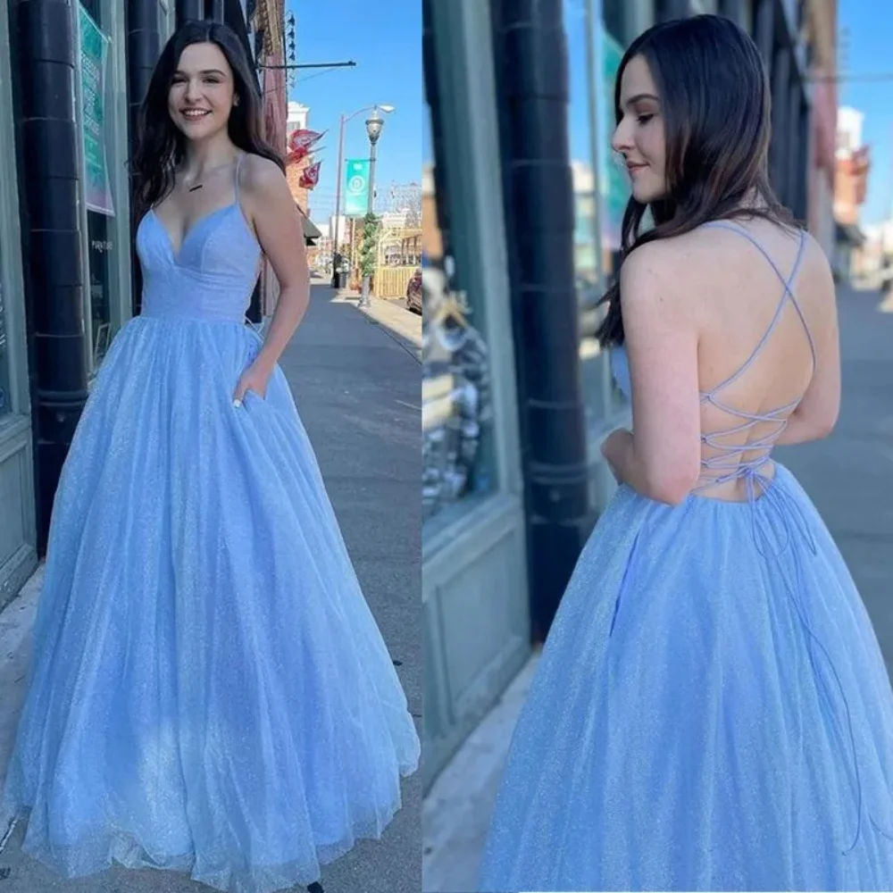 Simple Blue Prom Dress Sexy Slip Straps A-Line Wedding Party Dress V-Neck Evening Dress Floor-Length Women New Bridal Dress
Simple Blue Prom Dress Sexy Slip Straps A-Line Wedding Party Dress V-Neck Evening Dress Floor-Length Women New Bridal Dress