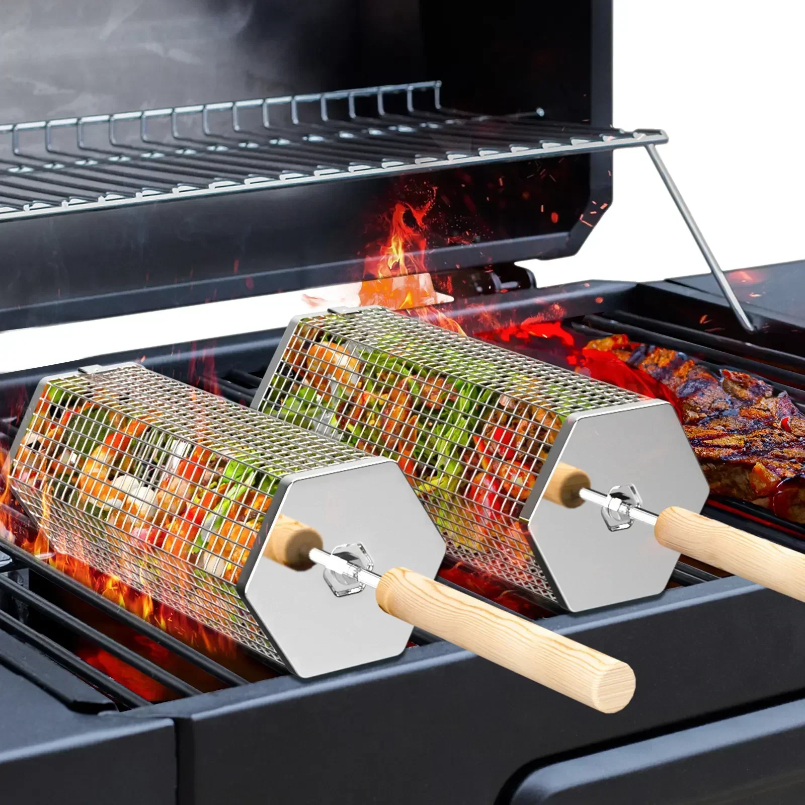 ivtivfu Rolling Grill Baskets (2PCS), Removable Wooden Handle, Nesting Design, 304 Stainless Steel, Heavy Duty Grilling Cage Net, BBQ Accessories Tools for Vegetable Shrimp, Outdoor Camping Kitchen, Backyard Cooking, Birthday Gifts for Men Dad Husband
ivtivfu Rolling Grill Baskets (2PCS), Removable Wooden Handle, Nesting Design, 304 Stainless Steel, Heavy Duty Grilling Cage Net, BBQ Accessories Tools for Vegetable Shrimp, Outdoor Camping Kitchen, Backyard Cooking, Birthday Gifts for Men Dad Husband
