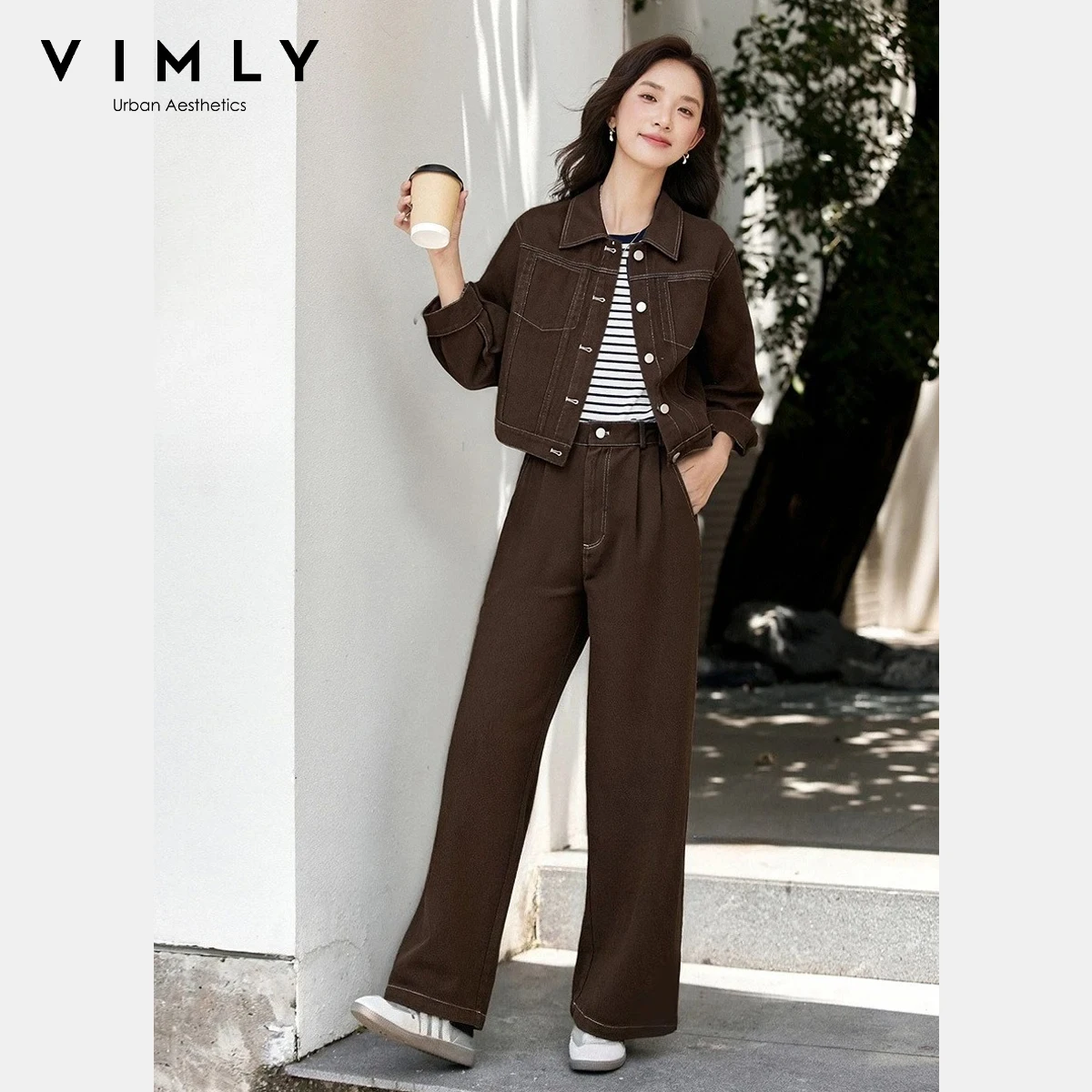 VIMLY Pant Sets Woman 2 Piece Casual Autumn 2025 Pure Cotton Turn-Down Collar Jacket Wide Leg Midi Pants Female Pant Sets A3775
VIMLY Pant Sets Woman 2 Piece Casual Autumn 2025 Pure Cotton Turn-Down Collar Jacket Wide Leg Midi Pants Female Pant Sets A3775