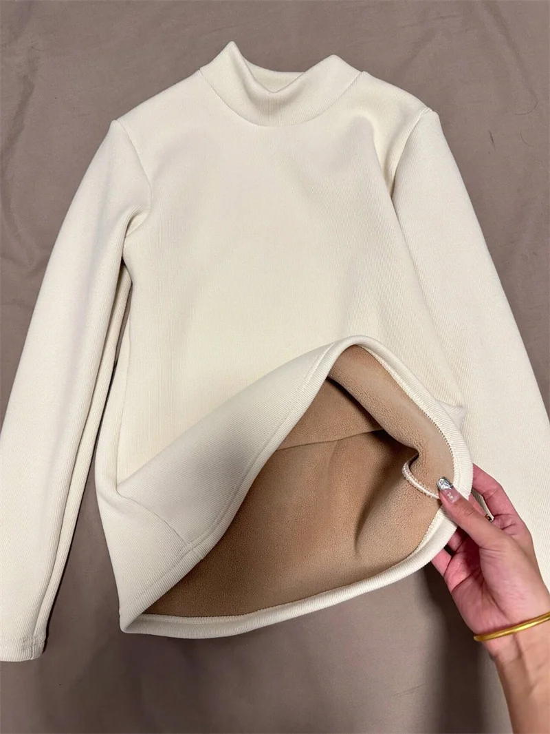 Thickened Fleece Long Sleeve T-Shirt Women's Autumn Winter Half High Collar Slim Fit Warm Base Shirt Straight Body Shaping Top
Thickened Fleece Long Sleeve T-Shirt Women's Autumn Winter Half High Collar Slim Fit Warm Base Shirt Straight Body Shaping Top