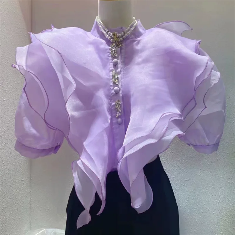 French Court Style Fairy Layered Ruffled Organza Shirt New Summer Short Puff Sleeve Sheer Blouse Yellow Purple See Through Top
French Court Style Fairy Layered Ruffled Organza Shirt New Summer Short Puff Sleeve Sheer Blouse Yellow Purple See Through Top