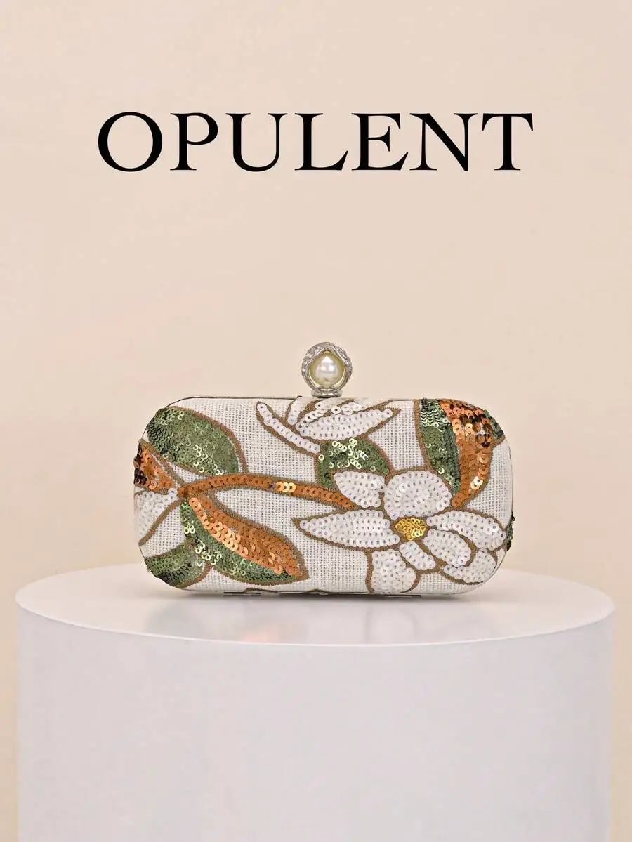 Elegant Sequin Embroidered Floral Evening Clutch Bag For Formal Events And Parties
Elegant Sequin Embroidered Floral Evening Clutch Bag For Formal Events And Parties