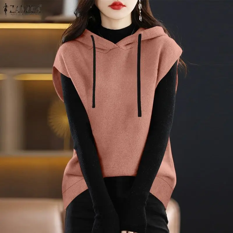 ZANZEA осенние майки с капюшоном, модная женская трикотажная блузка без рукавов, повседневные базовые жилеты, топы, весенние пуловеры, женские рабочие блузки
ZANZEA осенние майки с капюшоном, модная женская трикотажная блузка без рукавов, повседневные базовые жилеты, топы, весенние пуловеры, женские рабочие блузки