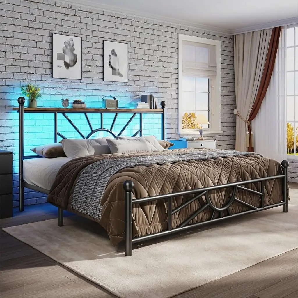 14 inch Queen Metal Platform Bed Frame with LED Headboard & Storage, No Box Spring, Noise-Free, Easy Assembly, Customized
14 inch Queen Metal Platform Bed Frame with LED Headboard & Storage, No Box Spring, Noise-Free, Easy Assembly, Customized