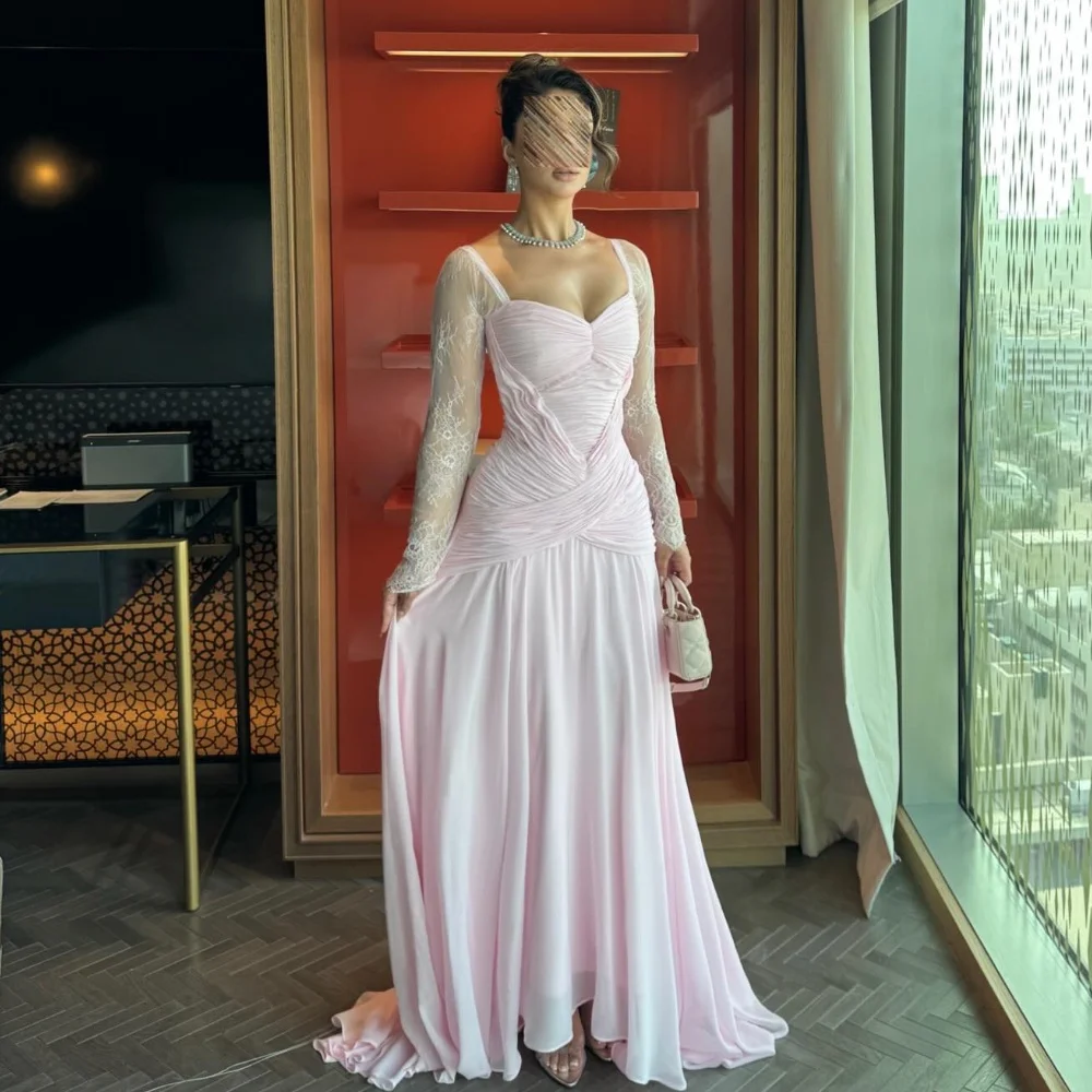 Customized Pink Modest Fashion Chiffon Lace Pleat Ruched Mermaid Off-the-shoulder Floor-Length Evening Dresses for Woman
Customized Pink Modest Fashion Chiffon Lace Pleat Ruched Mermaid Off-the-shoulder Floor-Length Evening Dresses for Woman