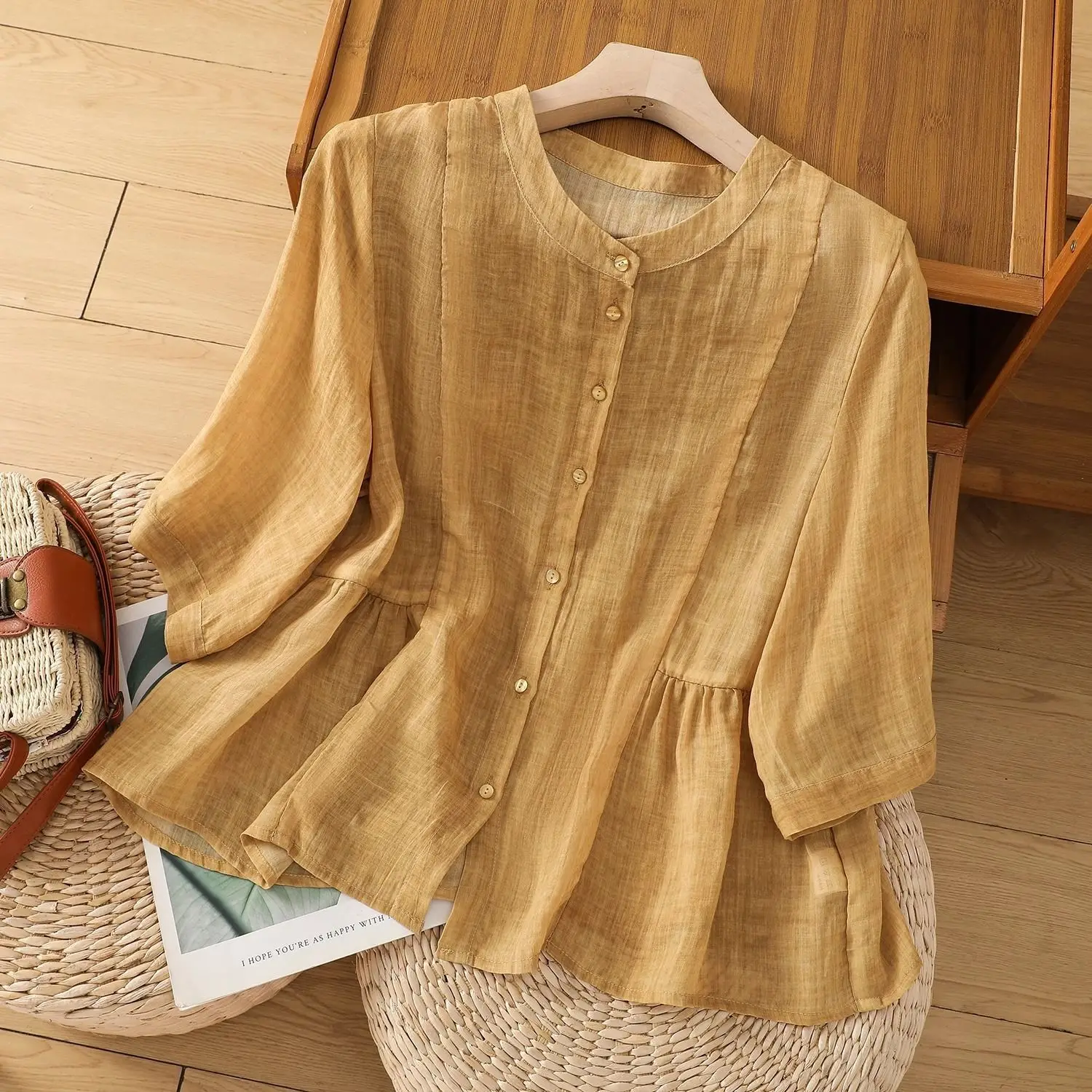 Women's Plus Size Linen Blend Peplum Blouse Stand Collar 3/4 Sleeve Casual Button-Down Shirt
Women's Plus Size Linen Blend Peplum Blouse Stand Collar 3/4 Sleeve Casual Button-Down Shirt