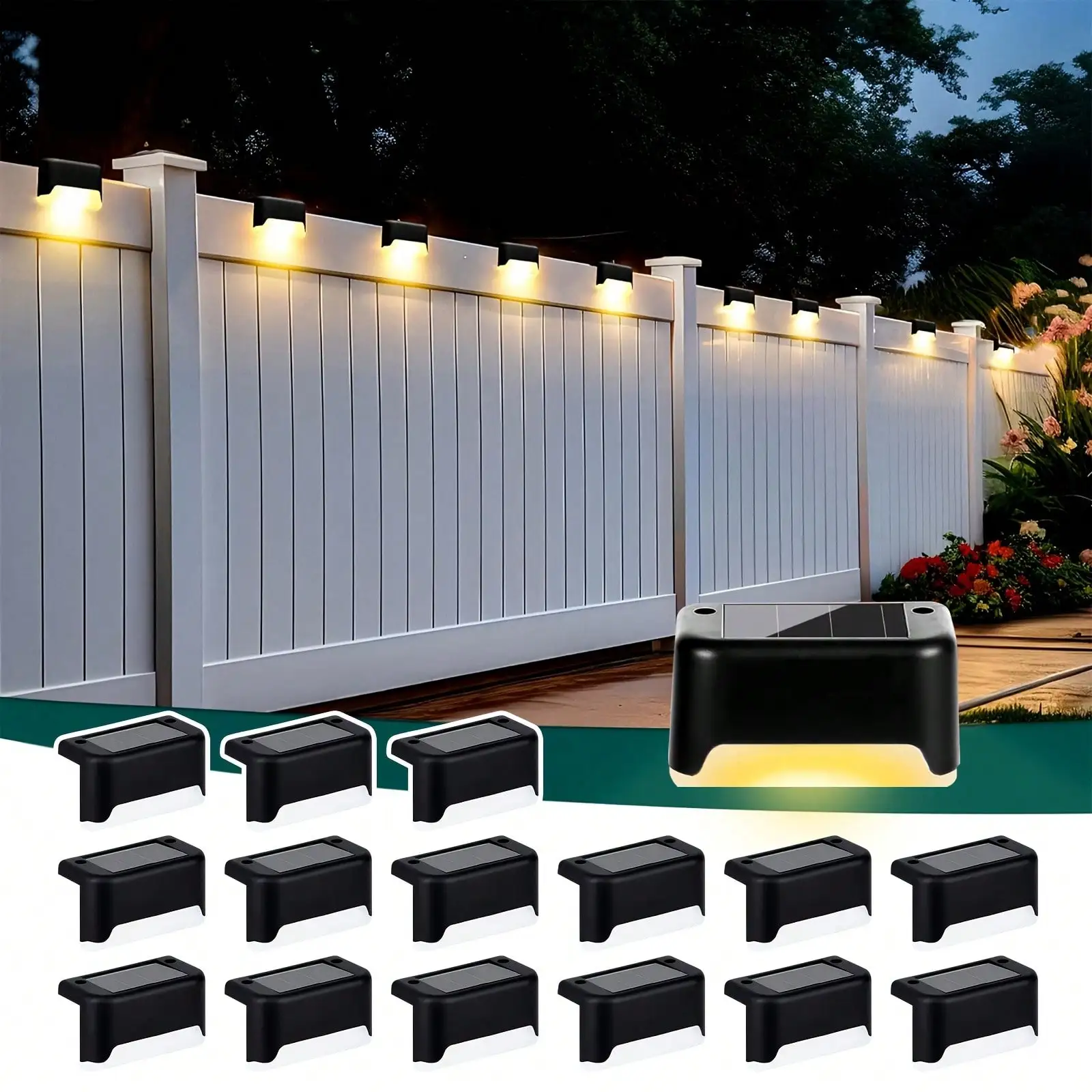 16 Pack Solar Deck Lights Outdoor, IP44 Waterproof Solar Fence Lights, LED Garden Step Lights Auto On/Off For Fence, Yard, Patio, Stairs, Railing, Wall Landscape Lighting700mAh Battery.
16 Pack Solar Deck Lights Outdoor, IP44 Waterproof Solar Fence Lights, LED Garden Step Lights Auto On/Off For Fence, Yard, Patio, Stairs, Railing, Wall Landscape Lighting700mAh Battery.