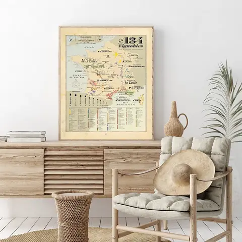 Retro Map Europe City Vines Map of France Old School Wall Art Poster Print Kids Education Quote Room Home Decor Canvas Painting