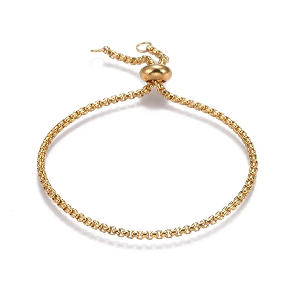 Adjustable 304 Stainless Steel Slider Bracelets Bolo Bracelets with Box Chains and Slider Beads Golden 9-1/2 inch(24cm) 2.5mm
Adjustable 304 Stainless Steel Slider Bracelets Bolo Bracelets with Box Chains and Slider Beads Golden 9-1/2 inch(24cm) 2.5mm