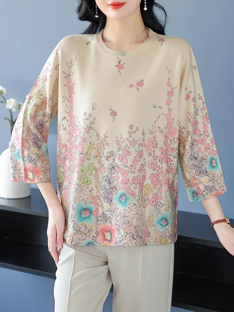 Floral Print Summer Knitted T Shirt Women Sweater Pullovers Clothes For Women Tees Top Three Quarter Women's T-shirt
Floral Print Summer Knitted T Shirt Women Sweater Pullovers Clothes For Women Tees Top Three Quarter Women's T-shirt