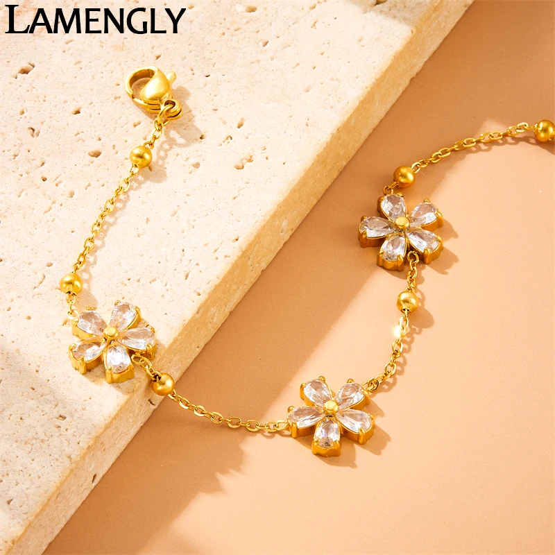LAMENGLY High Quality 316l Stainless Steel Exquisite Elegant White Zircon Flower Bracelet Women Luxury Hand Chain Jewelry Gift
LAMENGLY High Quality 316l Stainless Steel Exquisite Elegant White Zircon Flower Bracelet Women Luxury Hand Chain Jewelry Gift